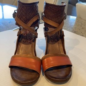 A.S.98 Italian leather unique wedge sandals handcrafted leather steel buckles